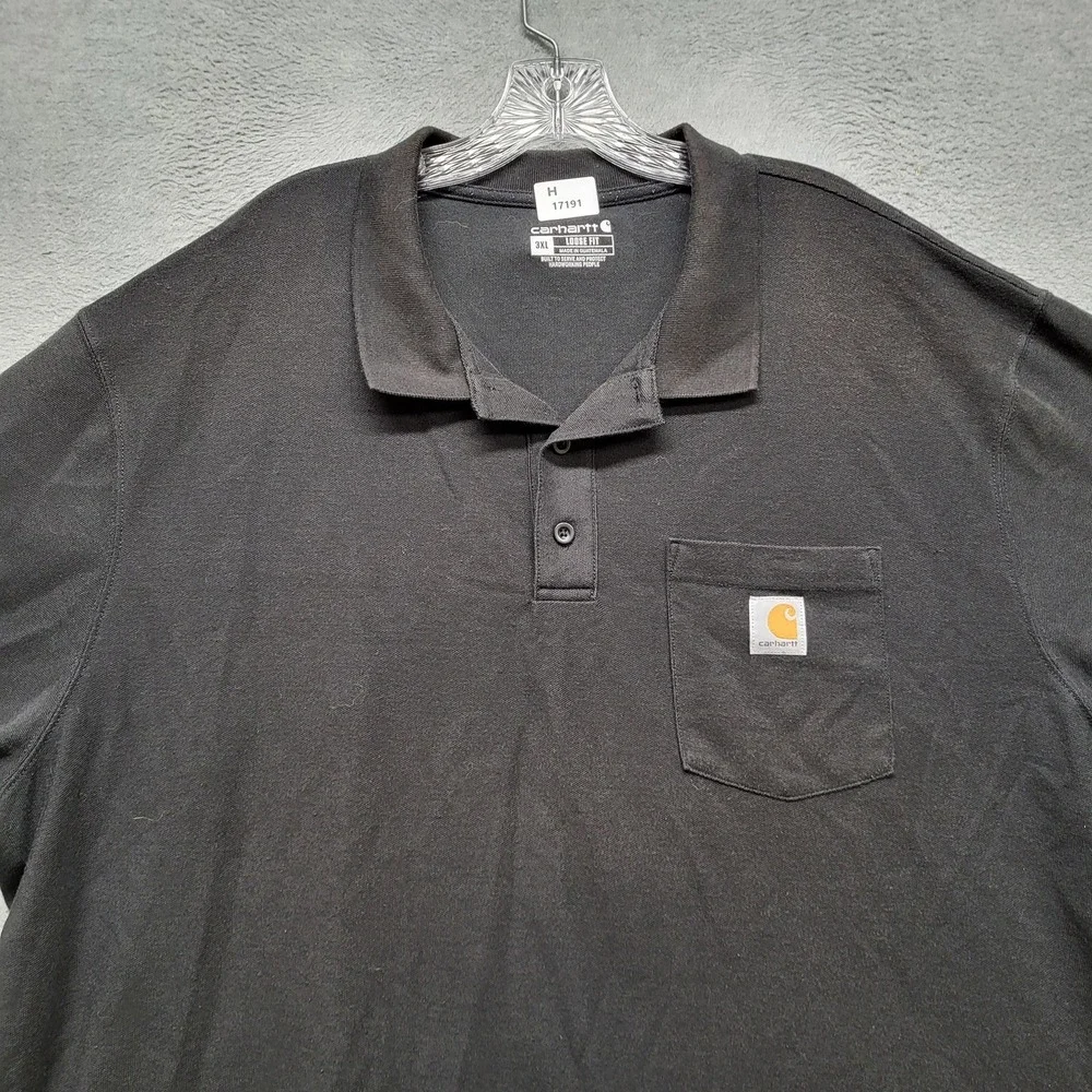Carhartt‎ Men Polo 3XL Black K570 Logo Button Short Sleeve Loose
